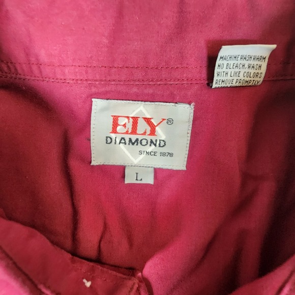 Ely Diamond Mens L Western Cowboy Rodeo Shirt Burgundy Feather Embroidery - Picture 4 of 10